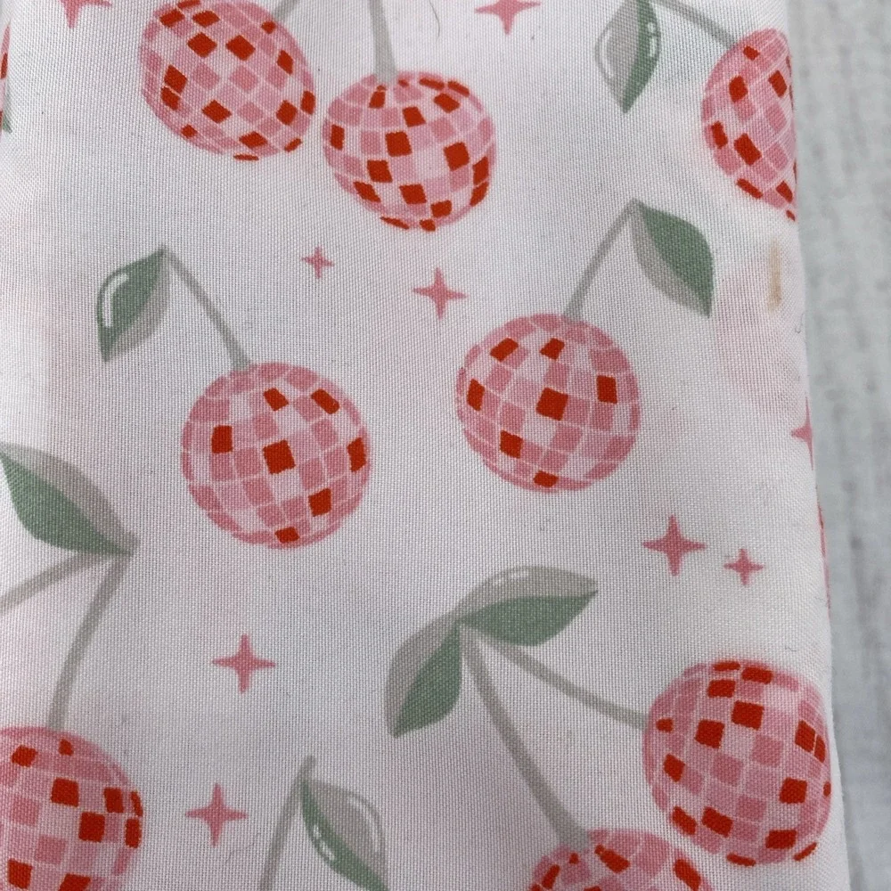 Peri Home Sheet Set KING White Pink Cherries Cherry Disco Balls Whimsical